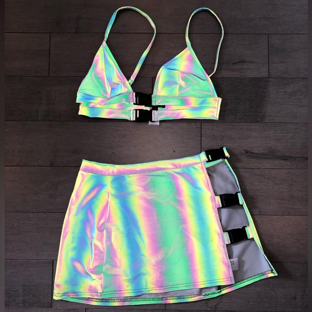 Club Exx Spectral Frequency Reflective Buckle Skirt Set